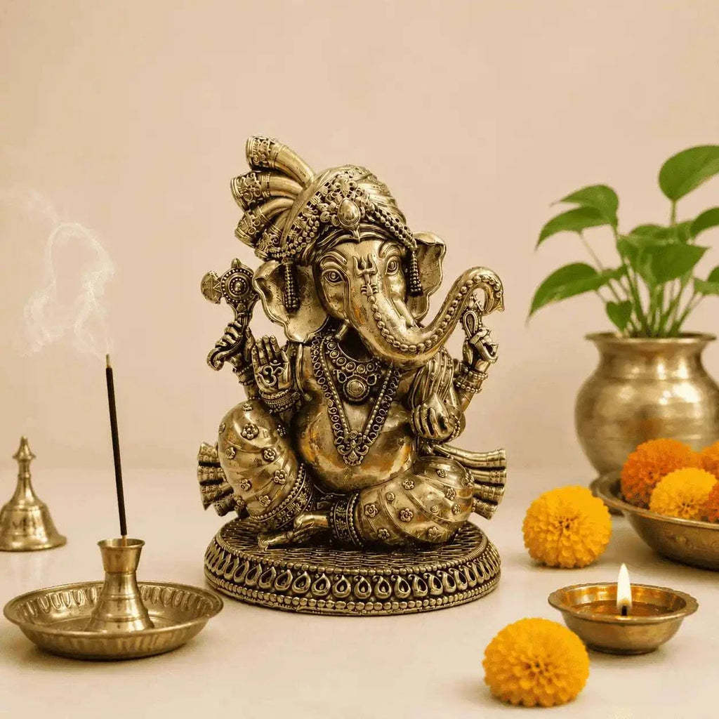 Brass Lightweight Sitting Pagdi Ganesha Idol (5 Inch) Vedansh Craft