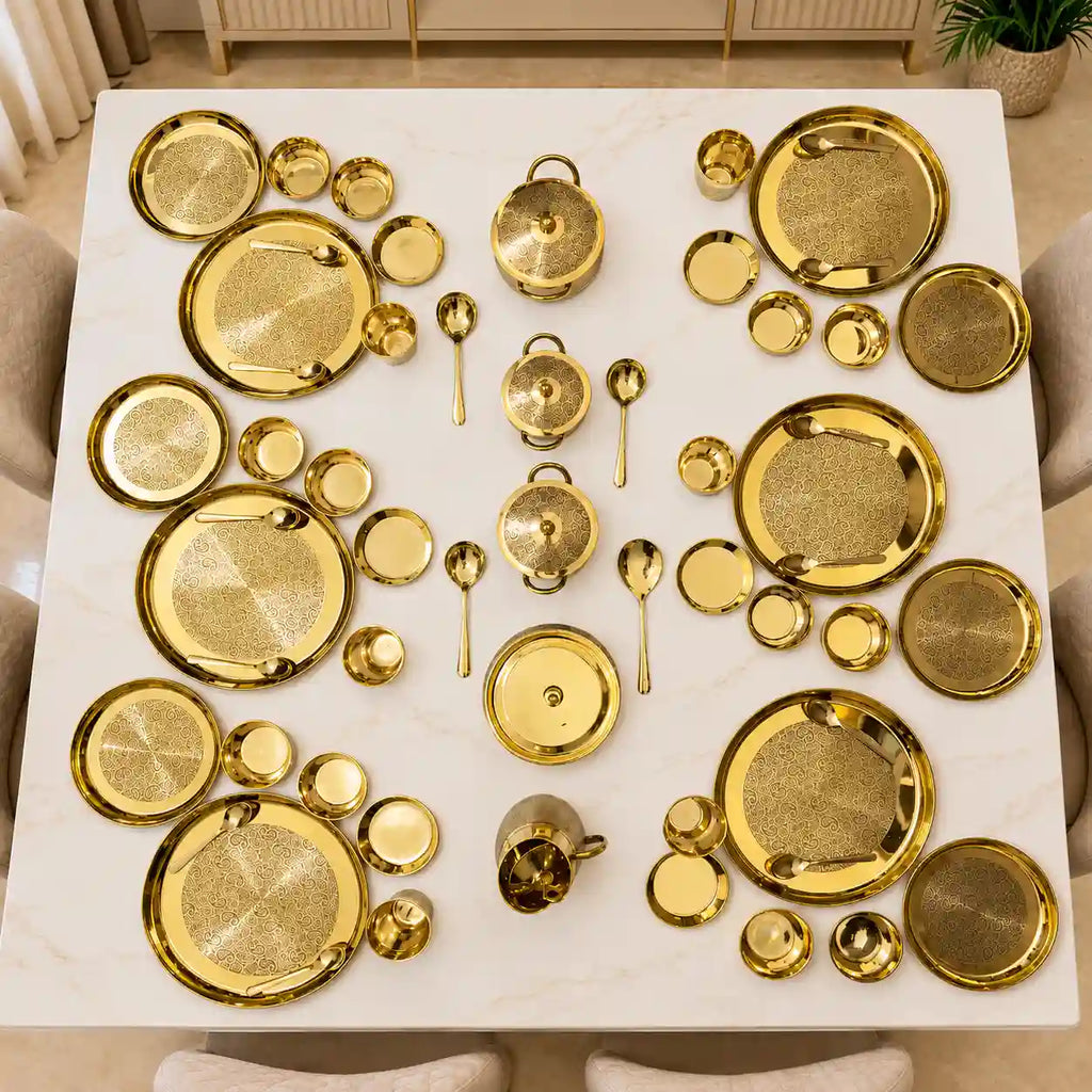 Brass Luxury/Premium Dinner Serving 57-Piece Set Vedansh Craft