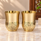 Brass Hafl Floral Design Glass Pair (3.8 Inch) Vedansh Craft