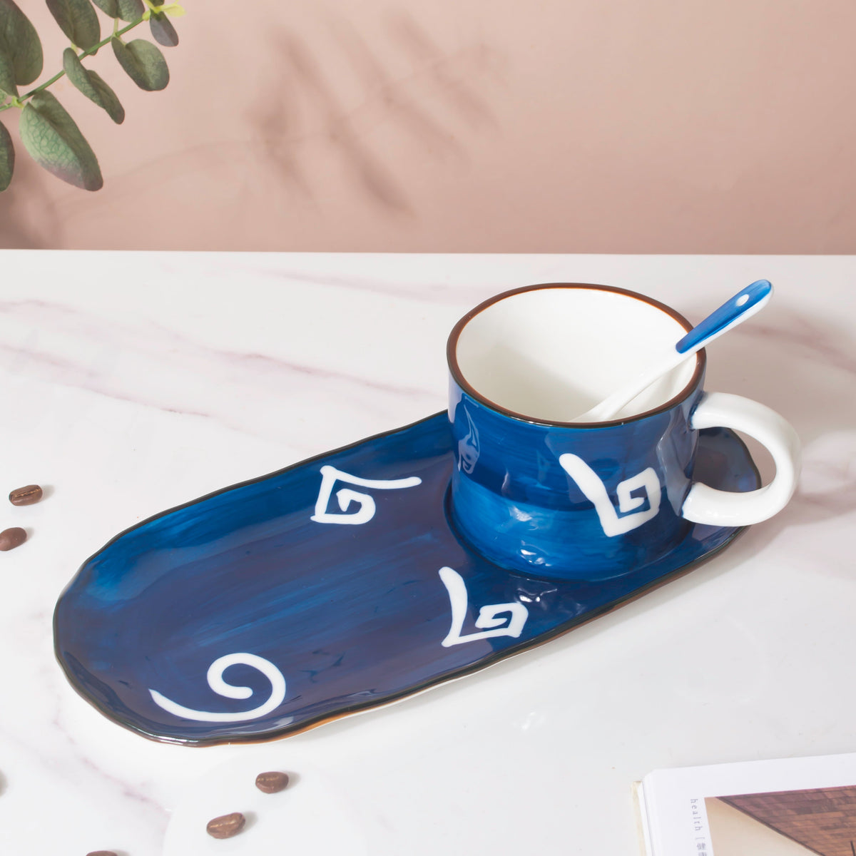 Nitori Spiral Cup And Tray Set With Spoon Nestasia