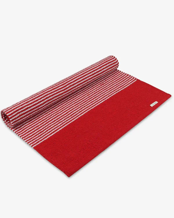 Natural Red Handloom Cotton Bedside Runner For Bedroom And Living Area