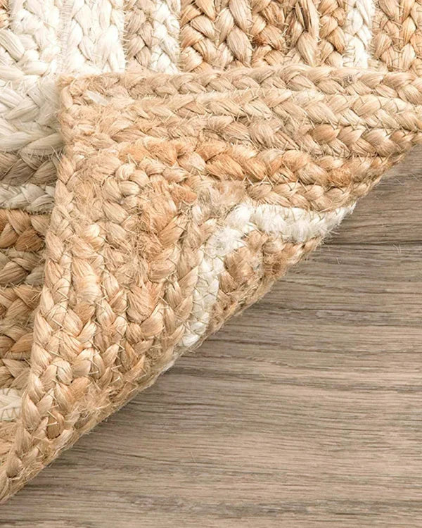 Textured Natural White Rectangular Jute Carpet For Living Room