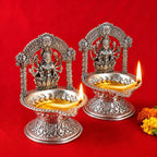 Brass Silver Plated Ashtalakshmi Diya set (5.7 Inch) Vedansh Craft