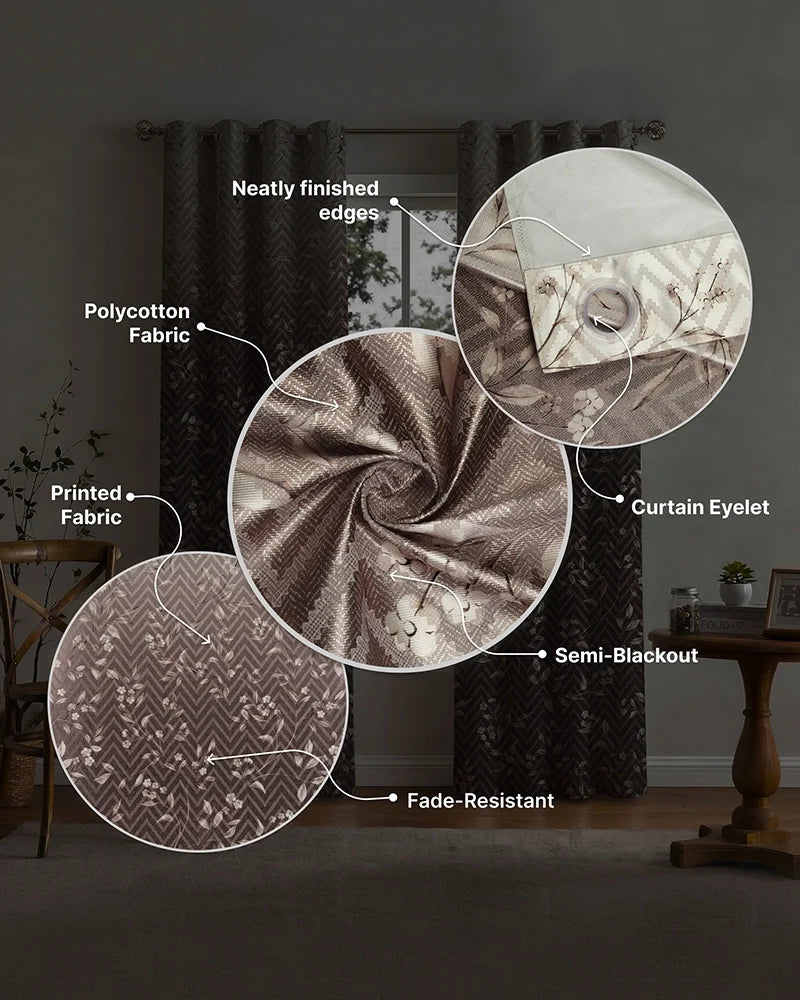 Premium Polycotton Eyelet Door Curtain (Brown, 7 ft)