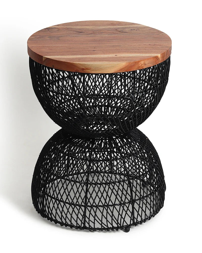 Black Rattan Stool for Home Styling and Corner Display