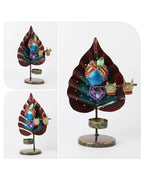 Handcrafted Metal Peepal Leaf Krishna Tealight Holder Showpiece