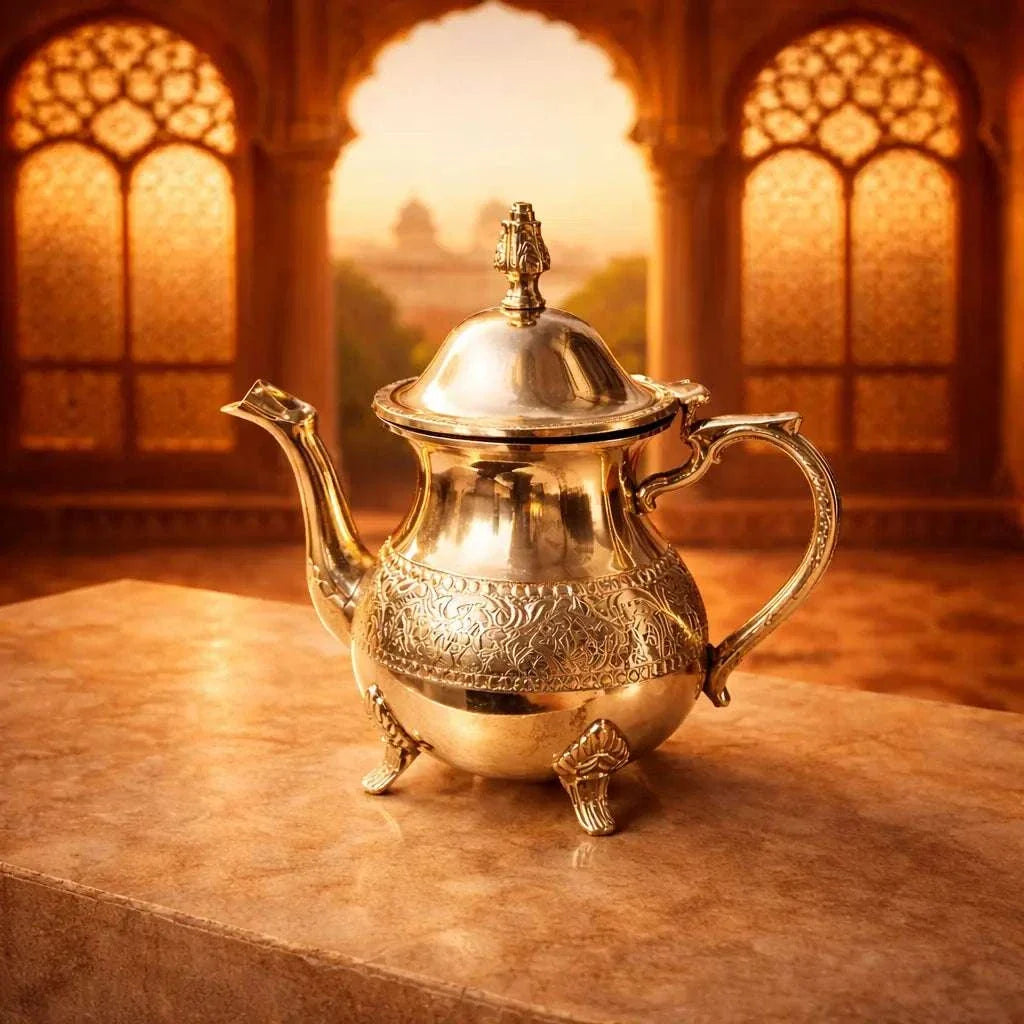 Brass Leaf Design Mughlai Tea Pot with Lid Vedansh Craft