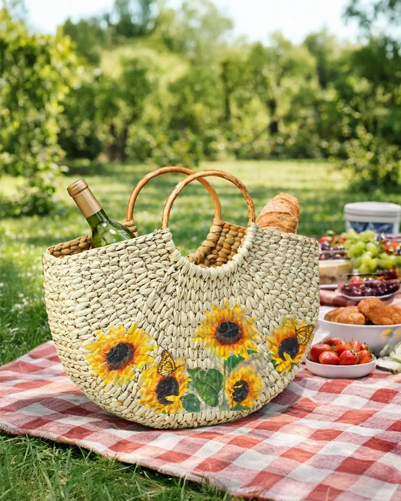 Handwoven Seagrass Beach Tote Handbag