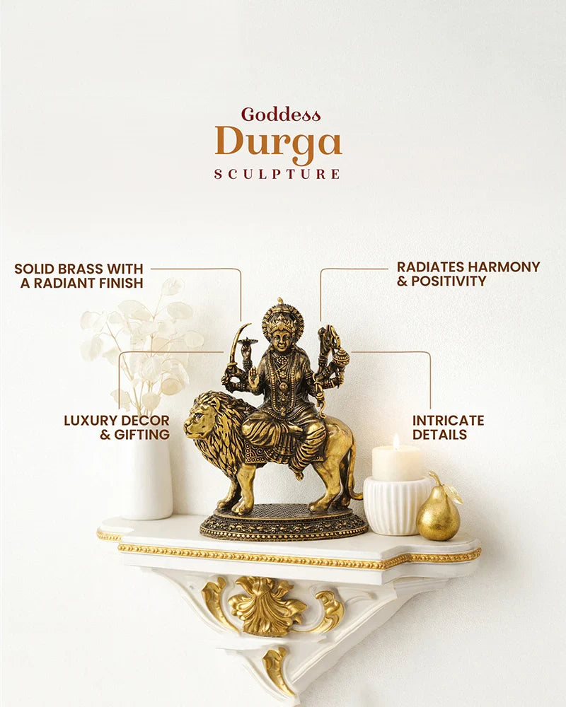 Pure Brass Durga Idol Figurine for Devotion and Spiritual Corners
