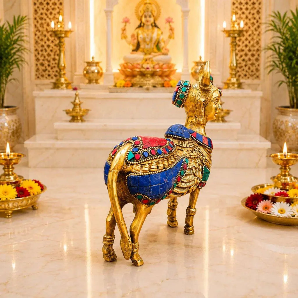 Brass Stone Work Standing Cow Idol Vedansh Craft