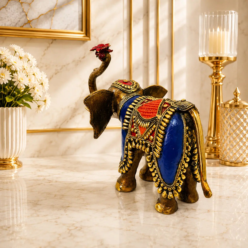 Brass Handcrafted Dhokra Elephant Statue (8.5 inch) Vedansh Craft