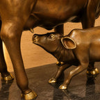 Brass Majestic Kamdhenu Cow with Calf Idol on Granite Base (33 Inch) Vedansh Craft