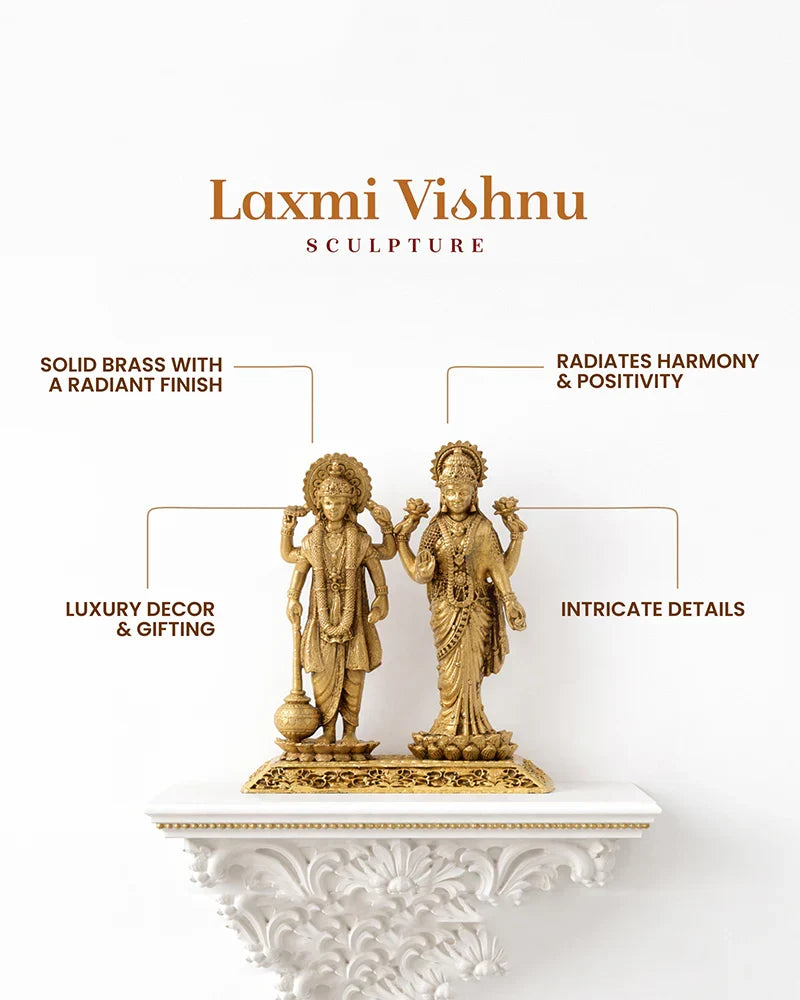 Traditional Lord Vishnu with Laxmi Ji Brass Idol for Pooja and Home Decor