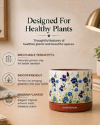 Floral Print Terracotta Planter with Under Plate (Multicolour)