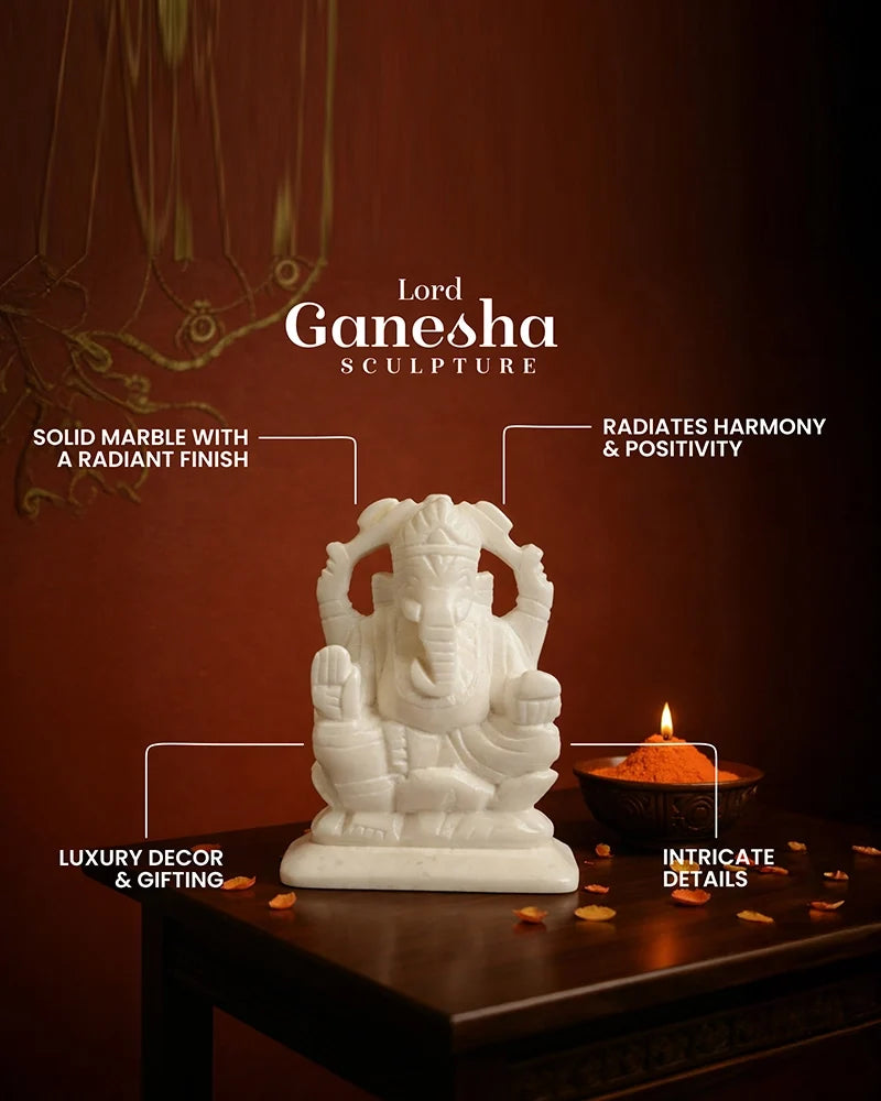 Lord Ganesha Marble Murti for Wisdom, Prosperity, and Daily Worship