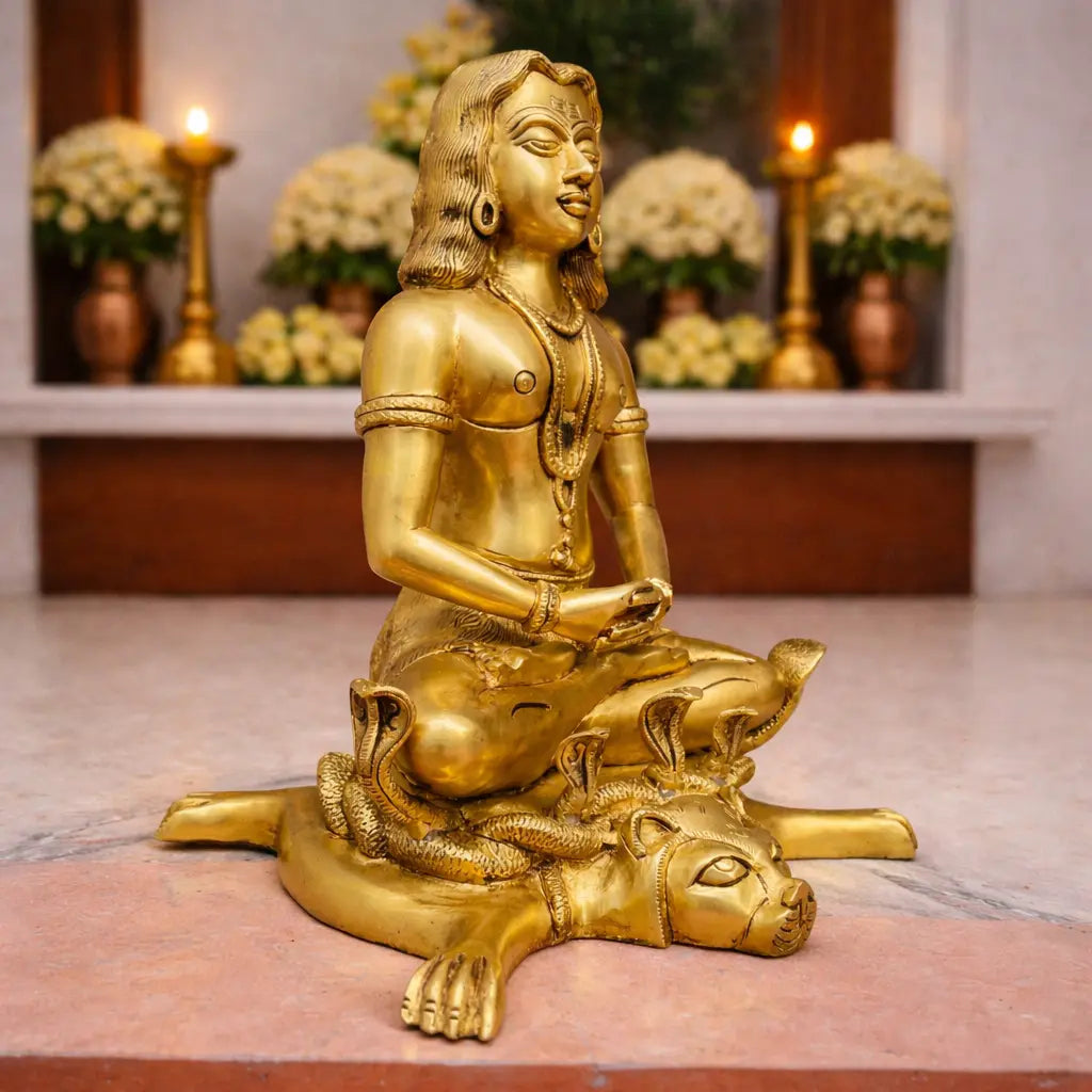 Brass Saint Gorakhnath Statue Sitting On Naag And Lion (14 Inch) Vedansh Craft