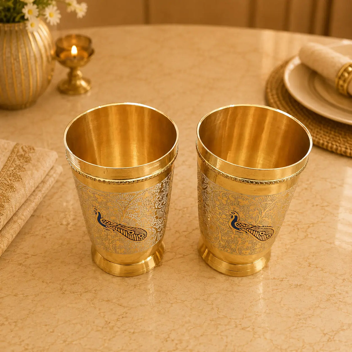 Brass Hand Painted Glass Pair Vedansh Craft