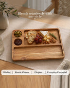 Rectangular Wooden Platter with Cup Sections for Cheese Serving