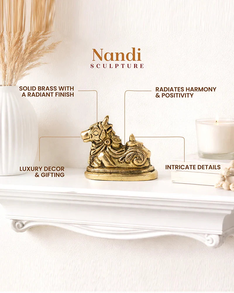 Handcrafted Nandi Brass Statue for Devotion and Pooja Room