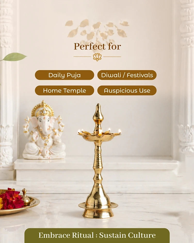 100% Pure Brass Kerala Samai Diya for Pooja Room & Home Décor