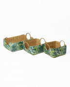 Handmade Seagrass Cane Handle Trays Set of 3 for Serving, Storage, and Decorative Display