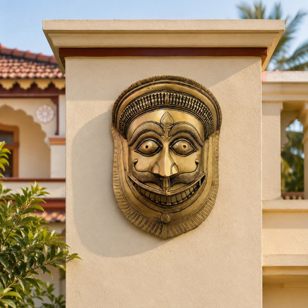 Brass Bhairav Face Mask Wall Hanging (12 Inch) Vedansh Craft