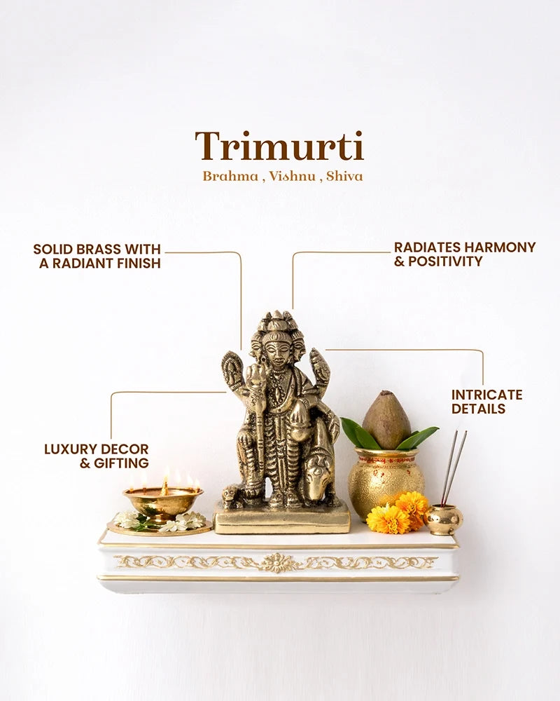 Brass Dattatreya Murti for Pooja Room Home Temple Decorative Idol