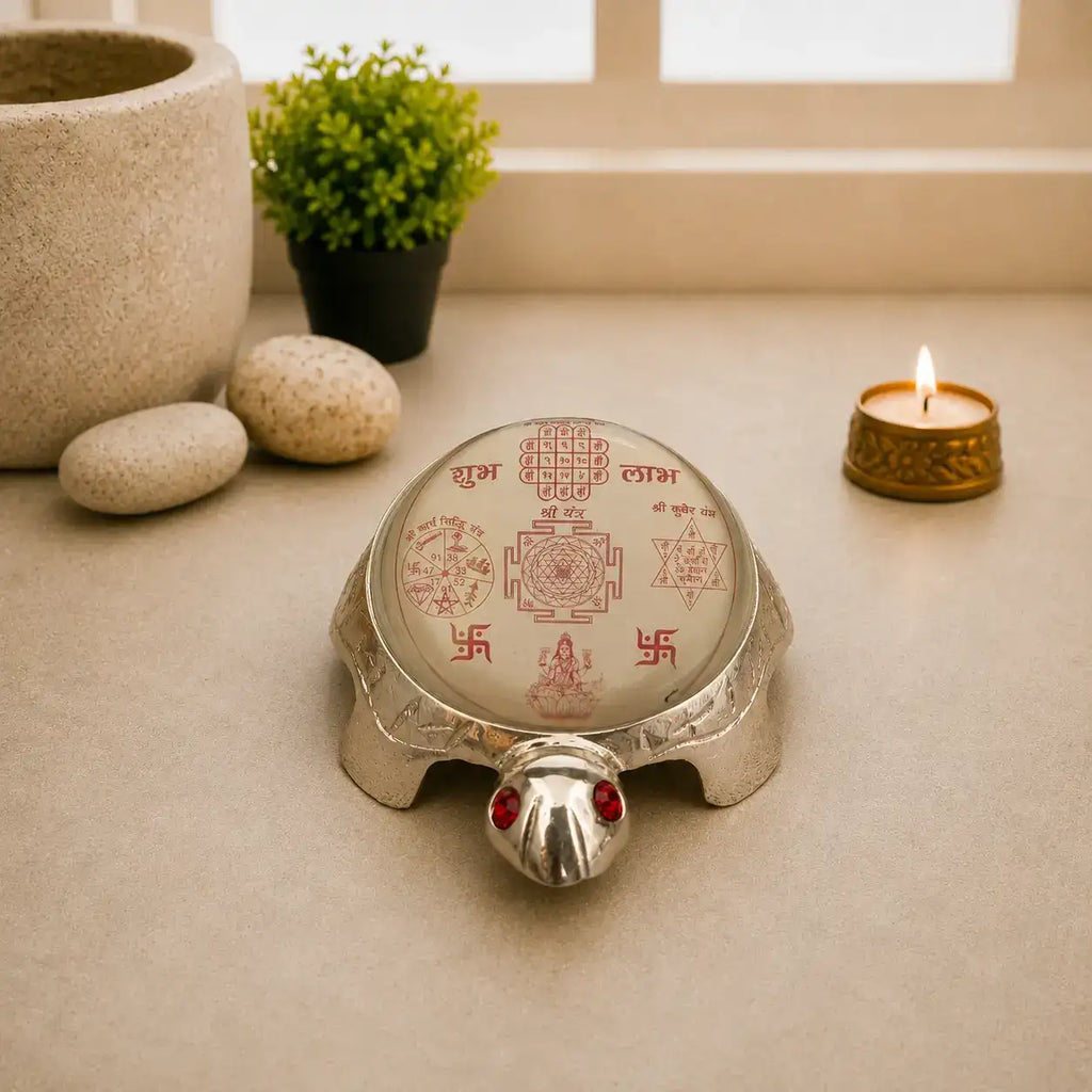 Brass Vastu Glass Shree Yantra Tortoise And Plate With Velvet Box (6 Inch) Vedansh Craft