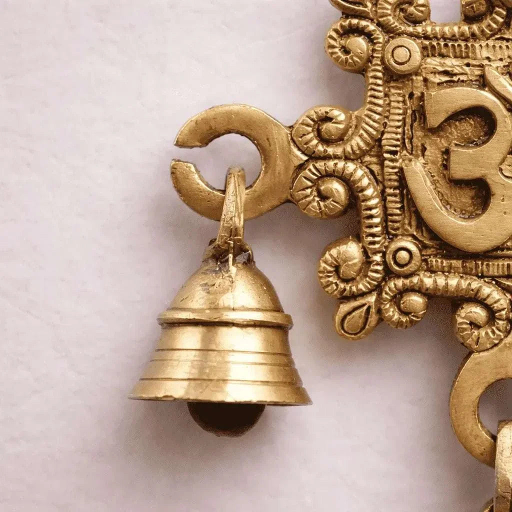 Brass Om Wall Hanging With Bell (7 Inch) Vedansh Craft