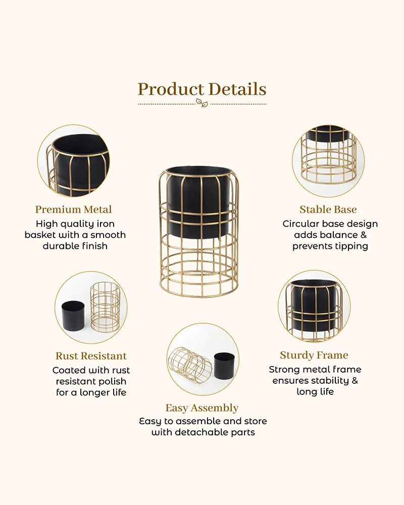 Decorative Metal Plant Pot with Stand for Home & Balcony Garden