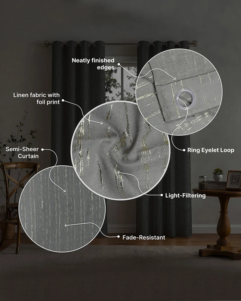 Textured Linen Eyelet Curtain for Doors (Grey, 7 ft)