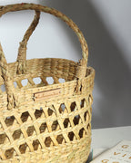 Handwoven Oval Seagrass Fruit Hamper Basket with Jali Design for Kitchen and Dining