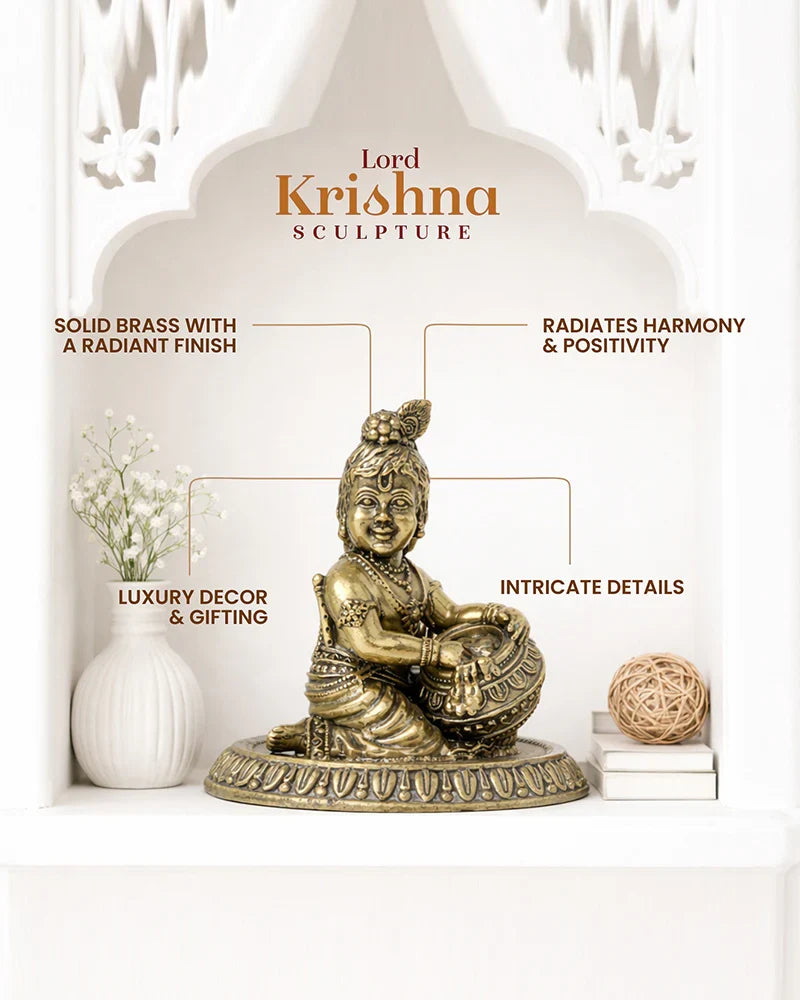 Pure Brass Bal Krishna Idol for Home Temple and Pooja Room