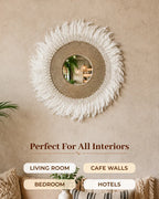 White Feather Boho Wall Mirror Handmade Statement Decorative Mirror