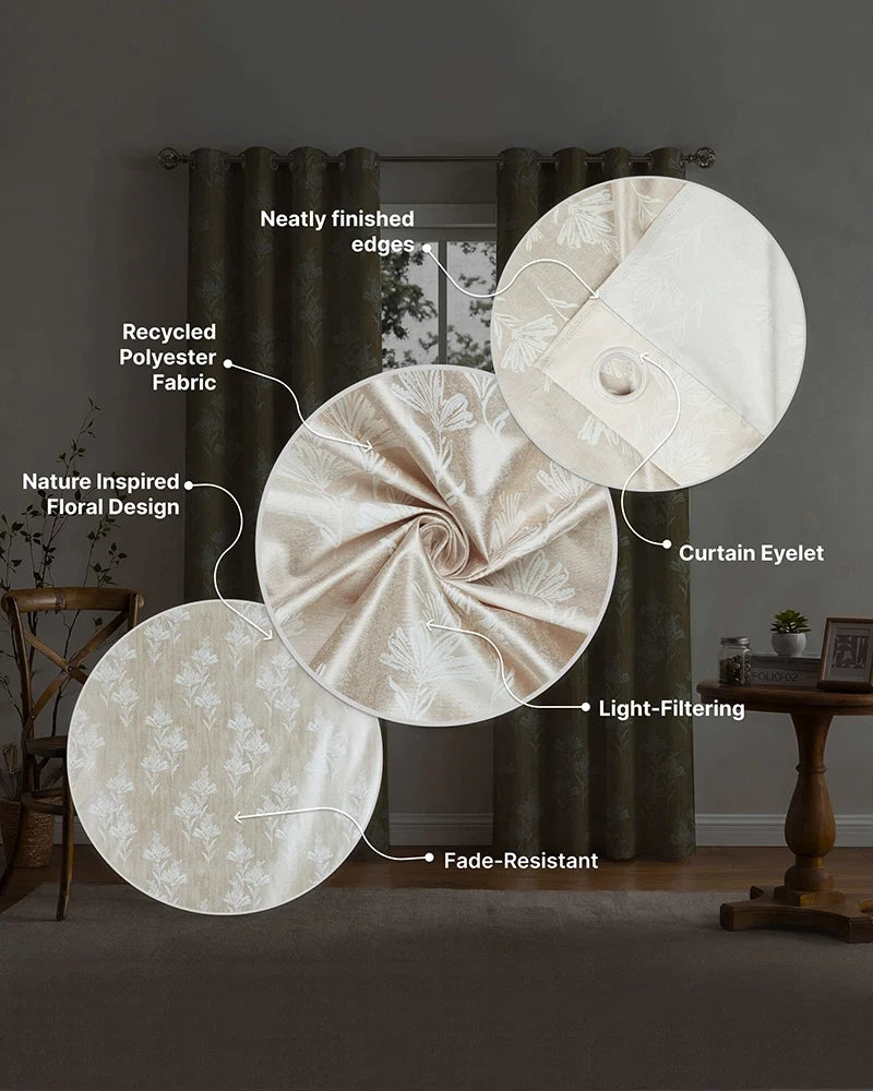 Modern Polyester Door Curtain with Eyelets (Cream, 7 ft)
