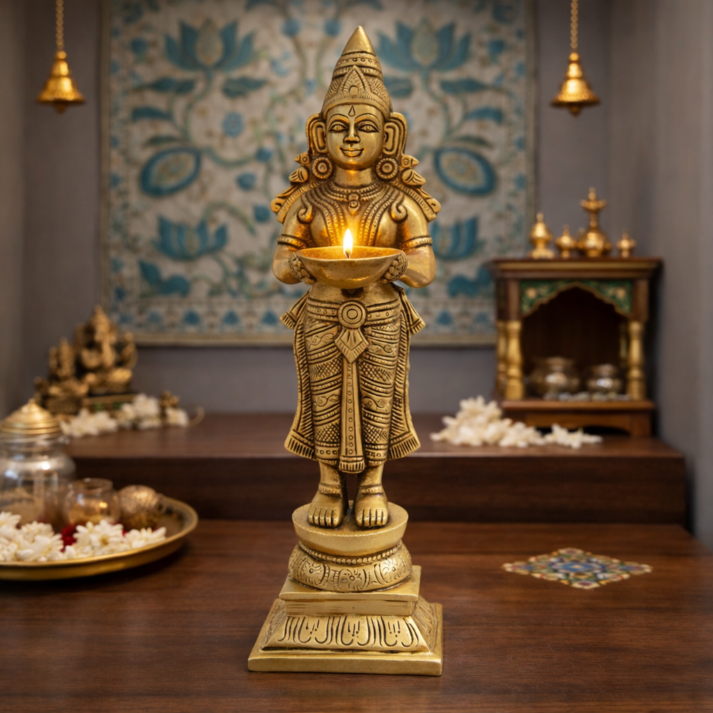 Brass Deep Lakshmi Standing Idol (12.5 Inch) Vedansh Craft