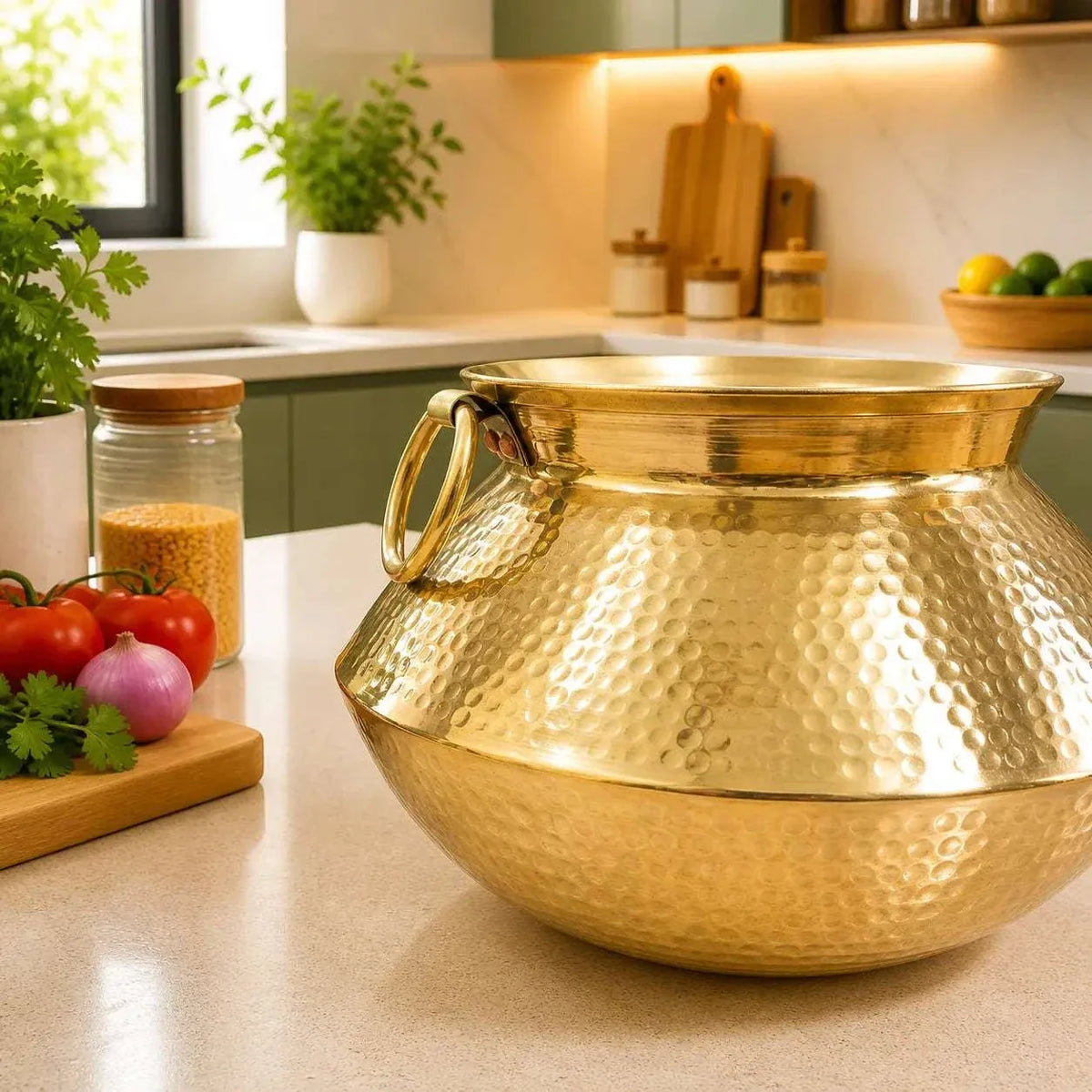 Brass Hammered Vintage Handi / Degchi with Lid Vedansh Craft