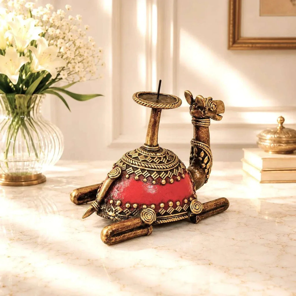 Brass Dhokra Sitting Camel Candle Stand (5 Inch) Vedansh Craft