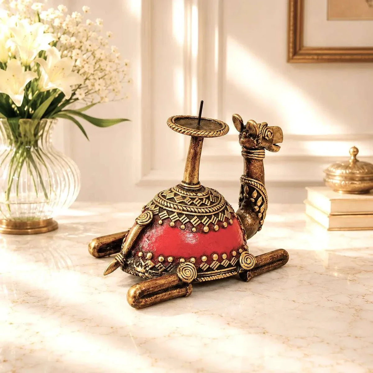 Brass Dhokra Sitting Camel Candle Stand (5 Inch) Vedansh Craft