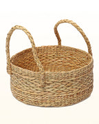 Handwoven Seagrass Round Gift Hamper Basket for Elegant Home Storage and Gifting