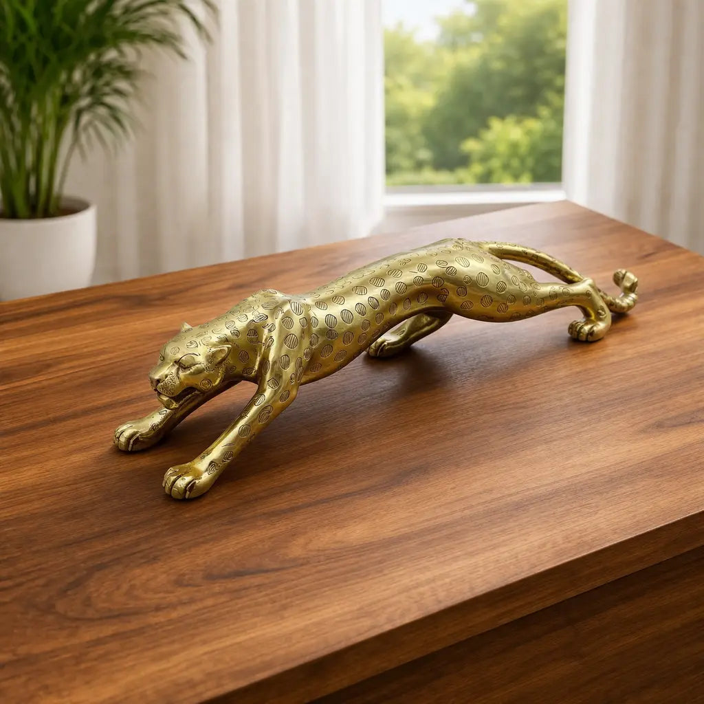 Brass Leaping Leopard Figurine Vedansh Craft