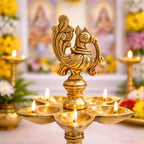 Brass Ethnic Five Petal Peacock Diya / Lamp (7.5 Inch) Vedansh Craft