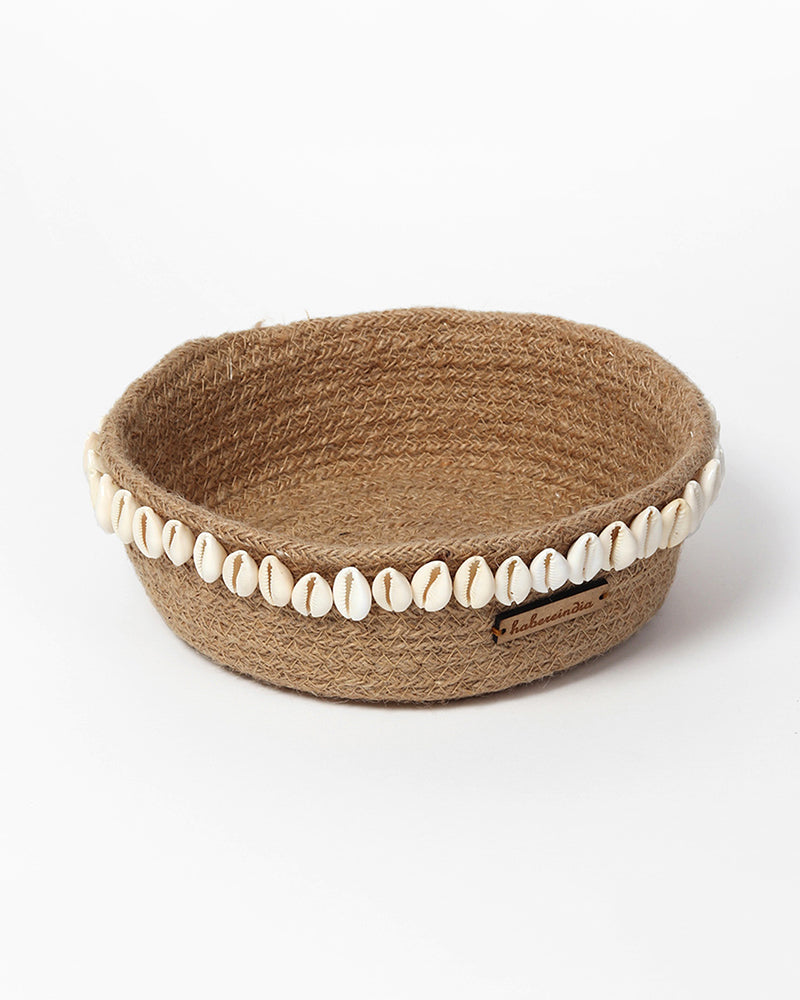 Bohemian Jute Shells Storage Basket for Aesthetic Home and Tabletop Decor