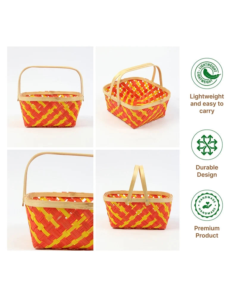 Rustic Bamboo Basket for Home Decor, Fruit Storage, and Gift Hampers