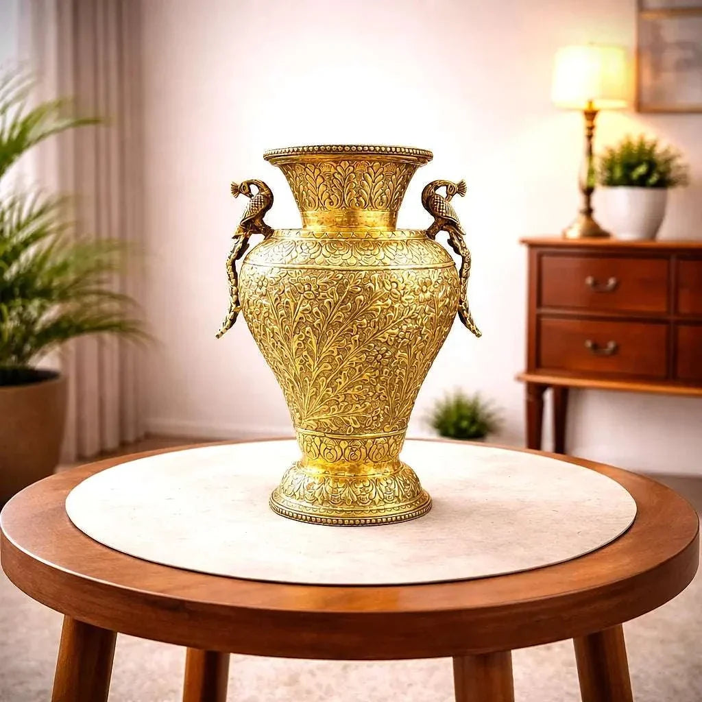 Brass Peacock Flower Vase / Planter Pot (11 Inch) Vedansh Craft