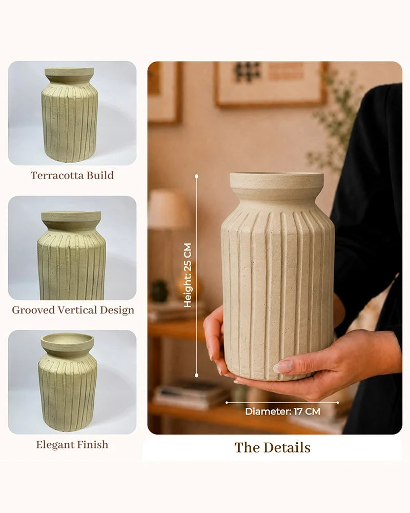 Premium Terracotta Flower Vase with Textured Finish for Home Decoration