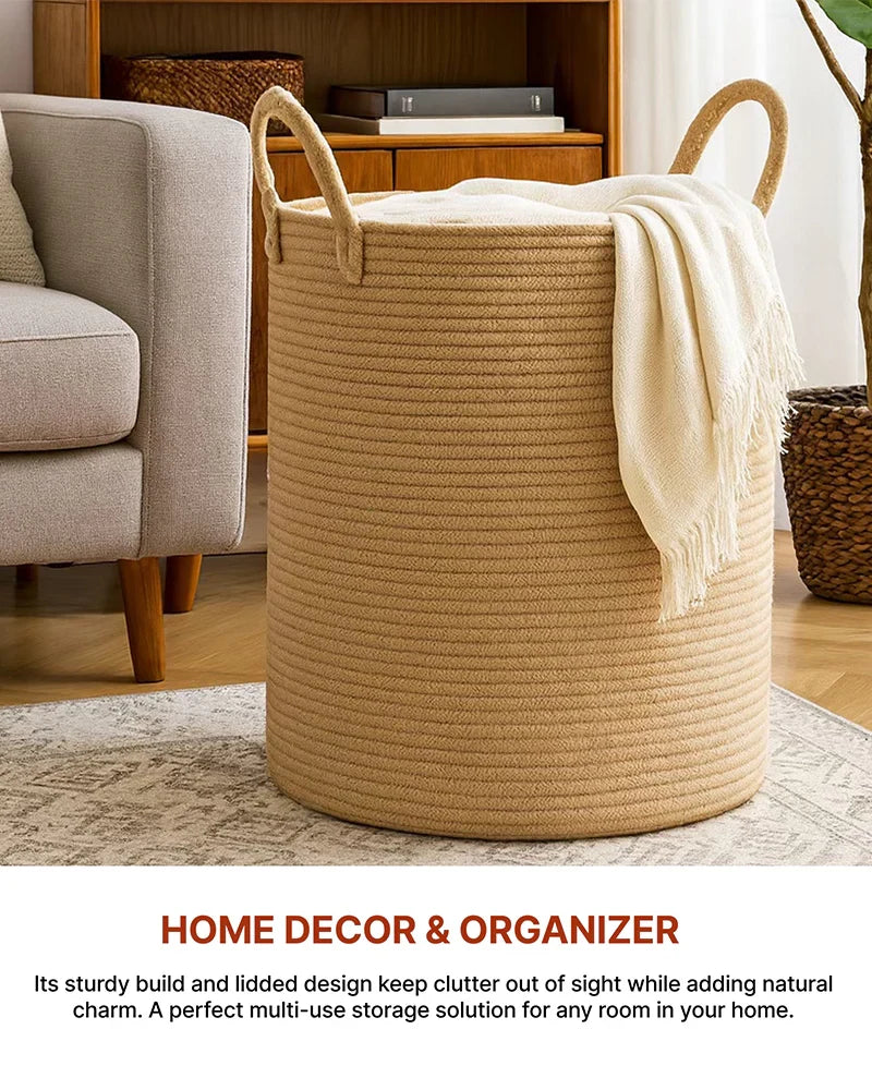 Jute Laundry Basket for Clothes, Jute Storage and Toy Storage Basket for Home
