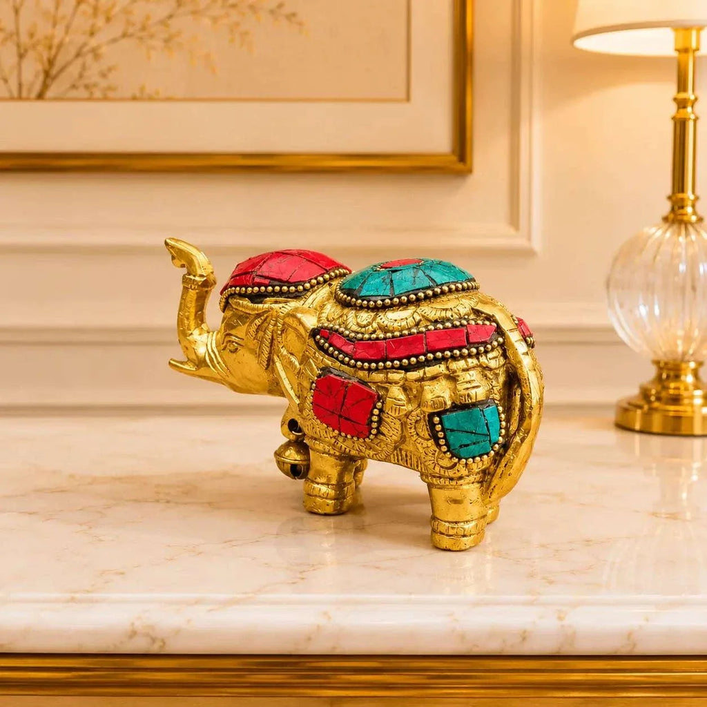 Brass Stone Work Elephant Statue Vedansh Craft