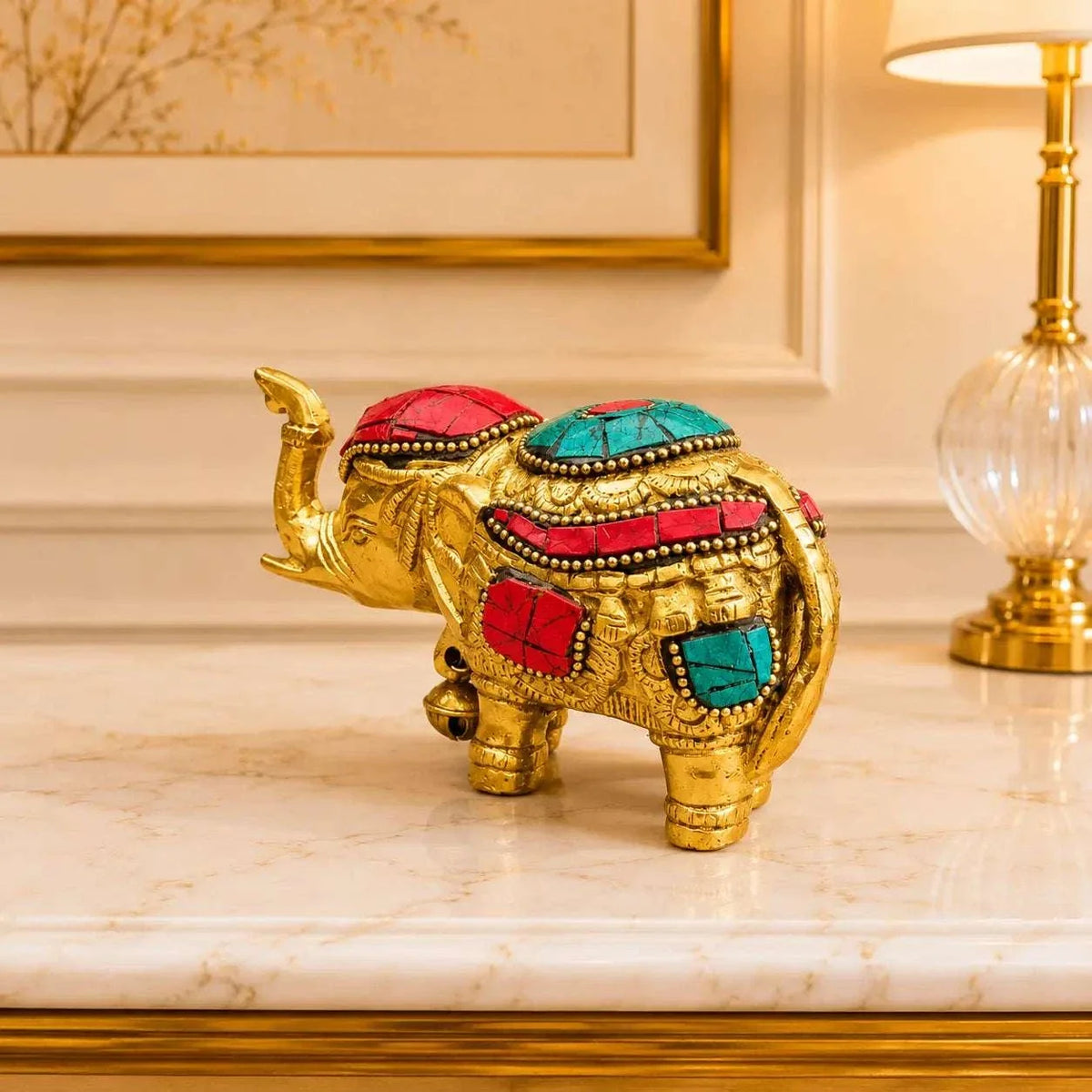 Brass Stone Work Elephant Statue Vedansh Craft