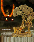 Krishna Idol with Cow and Calf Under Tree, Flute-Playing Lord Krishna Statue for Home Decor